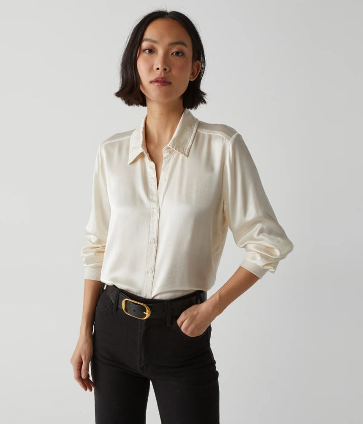 Meredith Satin Button Down - Chalk