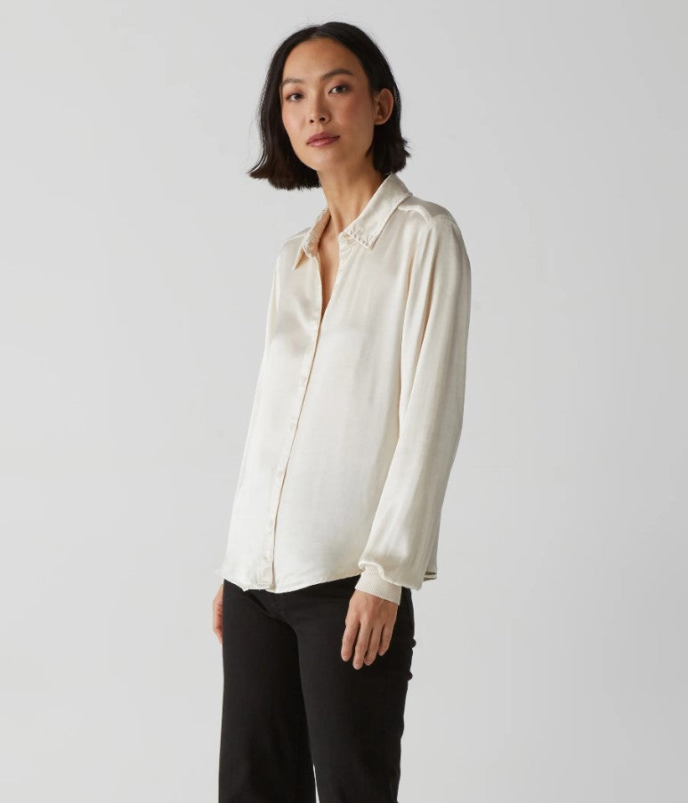 Meredith Satin Button Down - Chalk