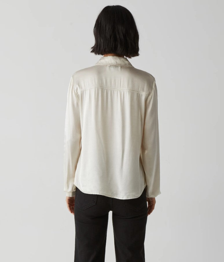 Meredith Satin Button Down - Chalk