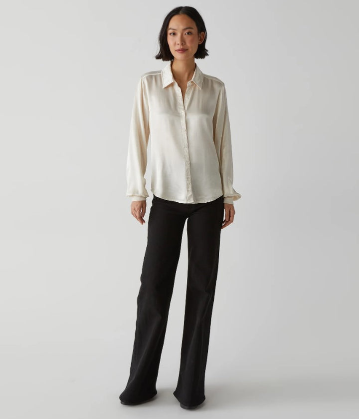 Meredith Satin Button Down - Chalk