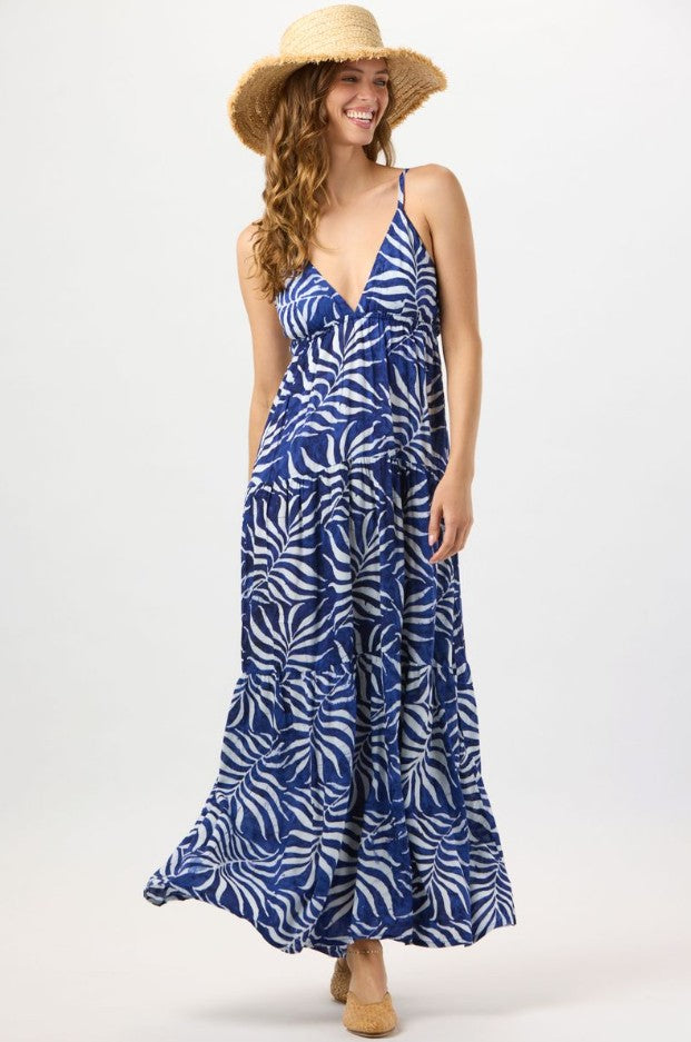 Navy Batik Palms Micah Maxi Dress