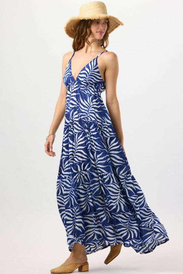 Navy Batik Palms Micah Maxi Dress