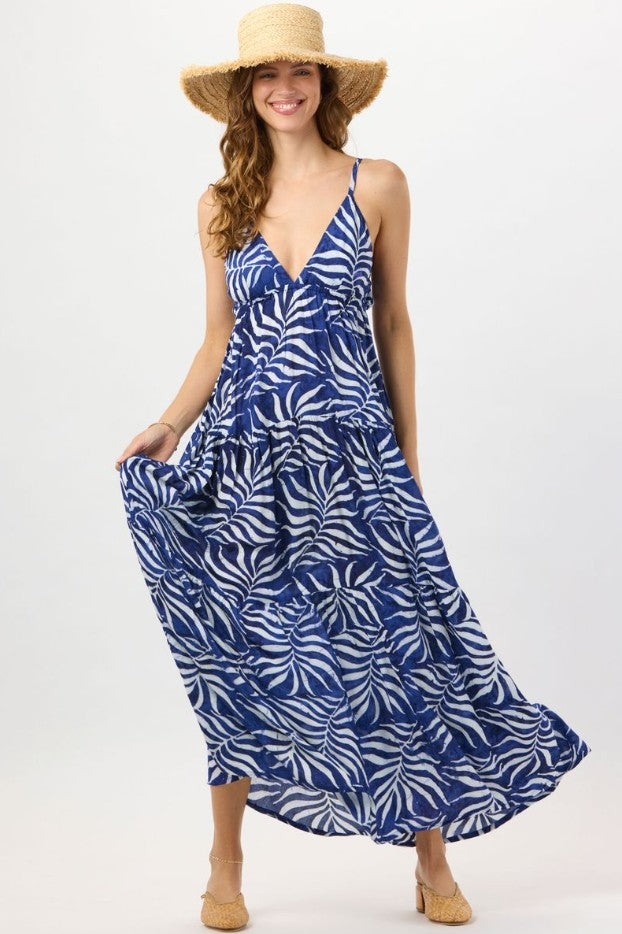 Navy Batik Palms Micah Maxi Dress