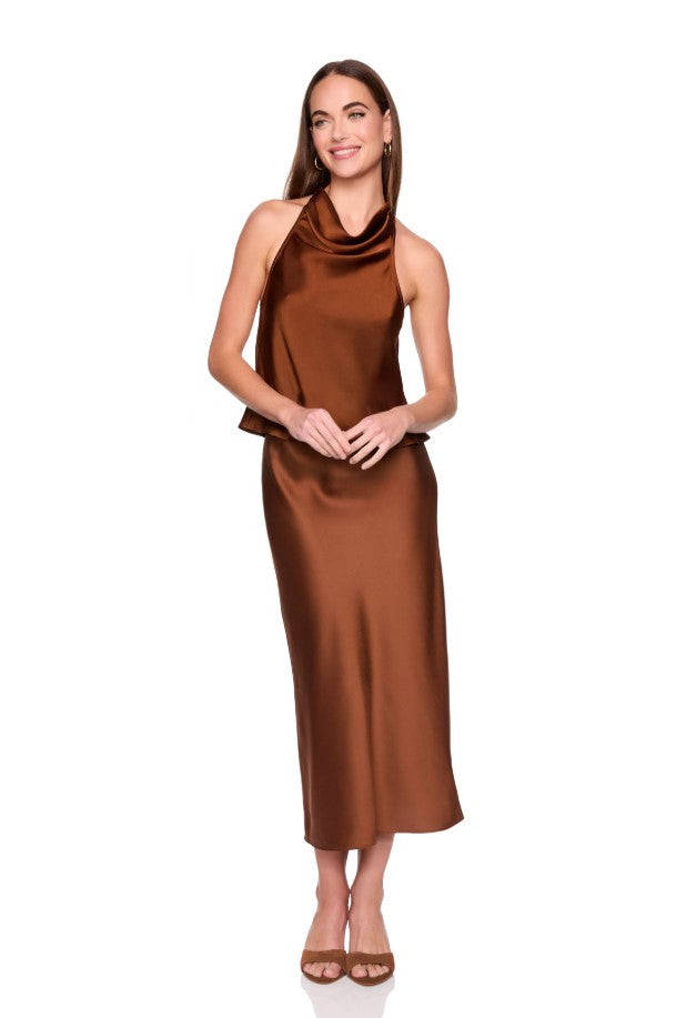 Satin Midi Skirt - Toast
