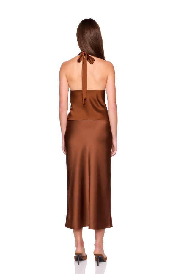 Satin Midi Skirt - Toast