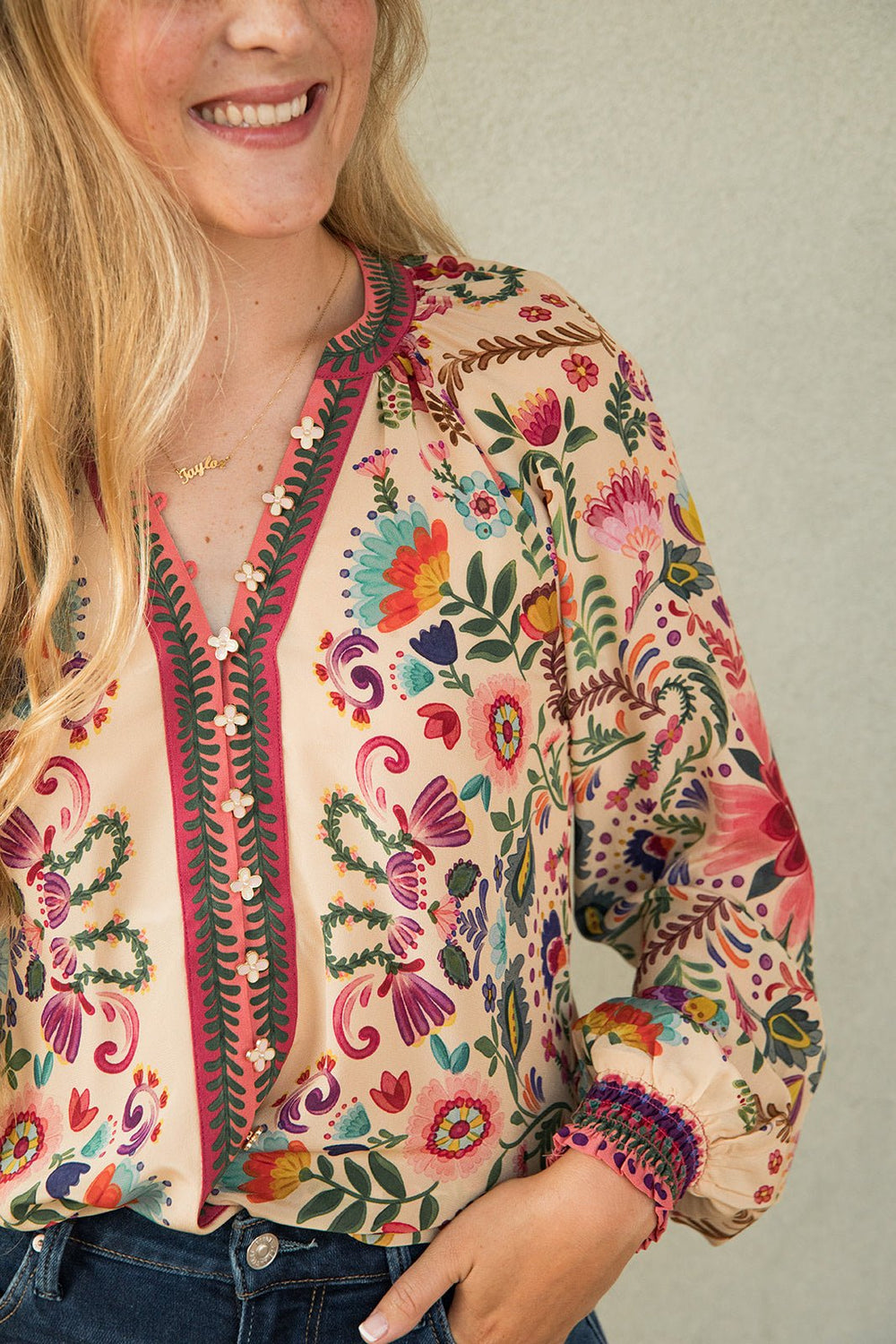 Mildred Button Down Blouse - Pink - Jaffi's