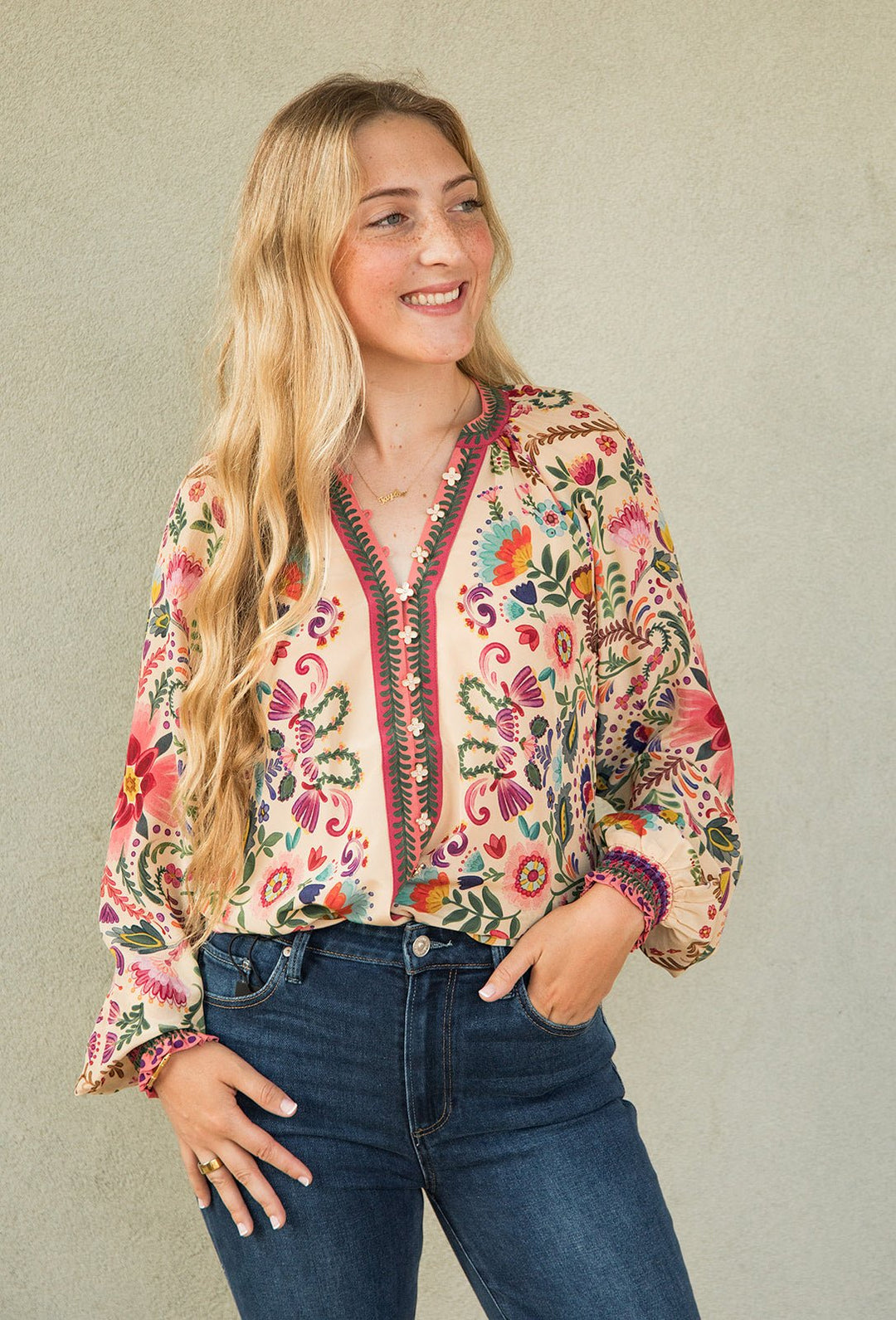 Mildred Button Down Blouse - Pink - Jaffi's