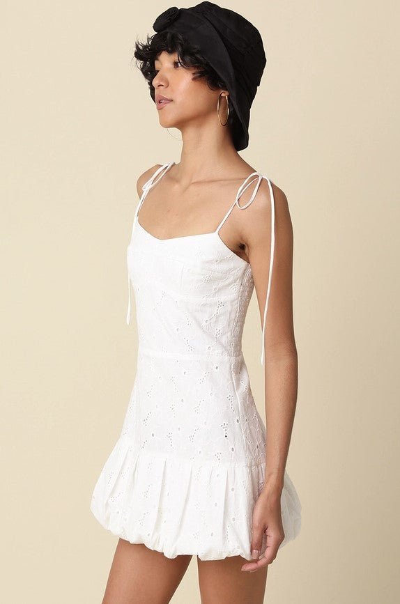 Mini Bubble Dress - White Eyelet - Jaffi's