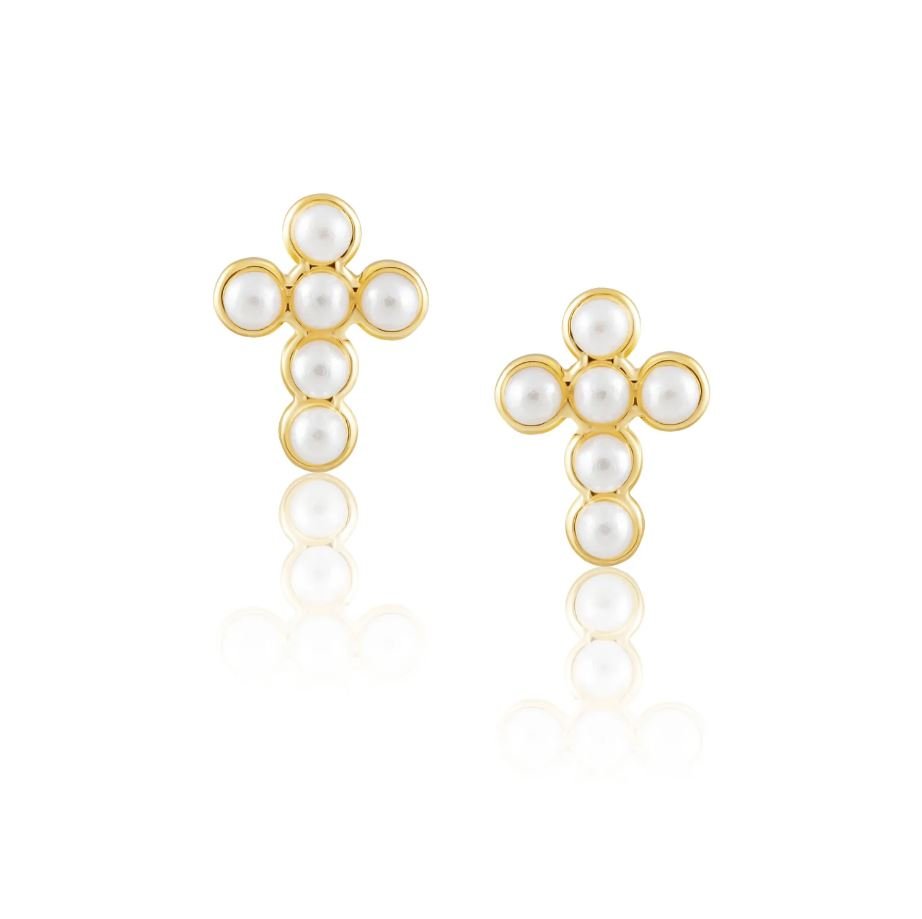 Mini Pearl Cross Stud Earring - Jaffi's