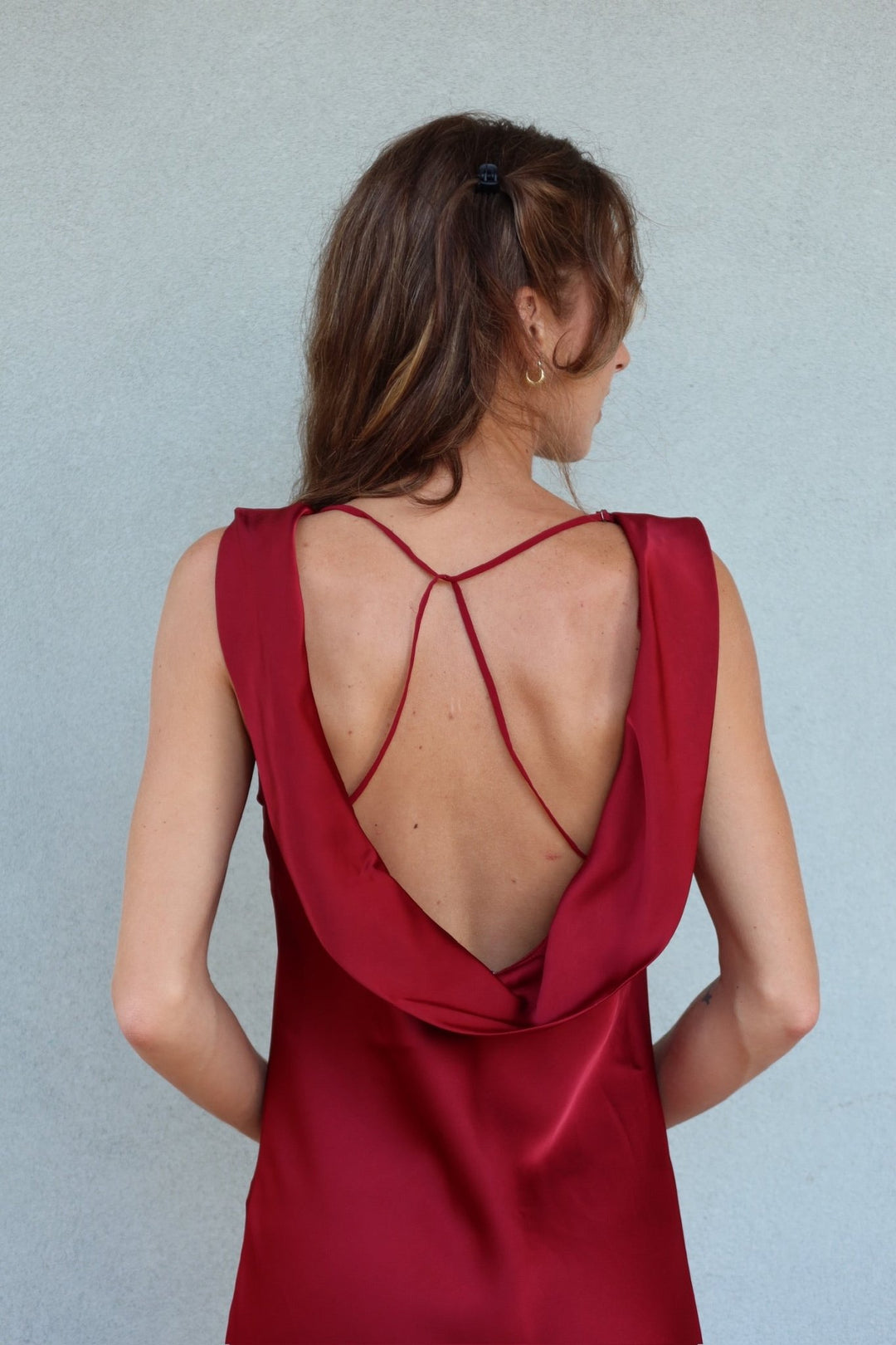 Mireya Satin Cowl Neck Dress - Deep Merlot - Jaffi&