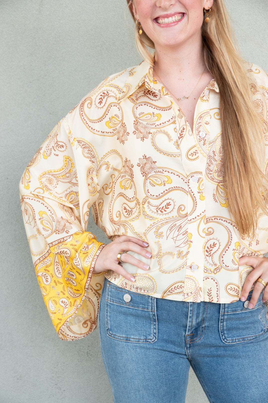 Nisyros Oversized Blouse - Multi Yellow - Jaffi's