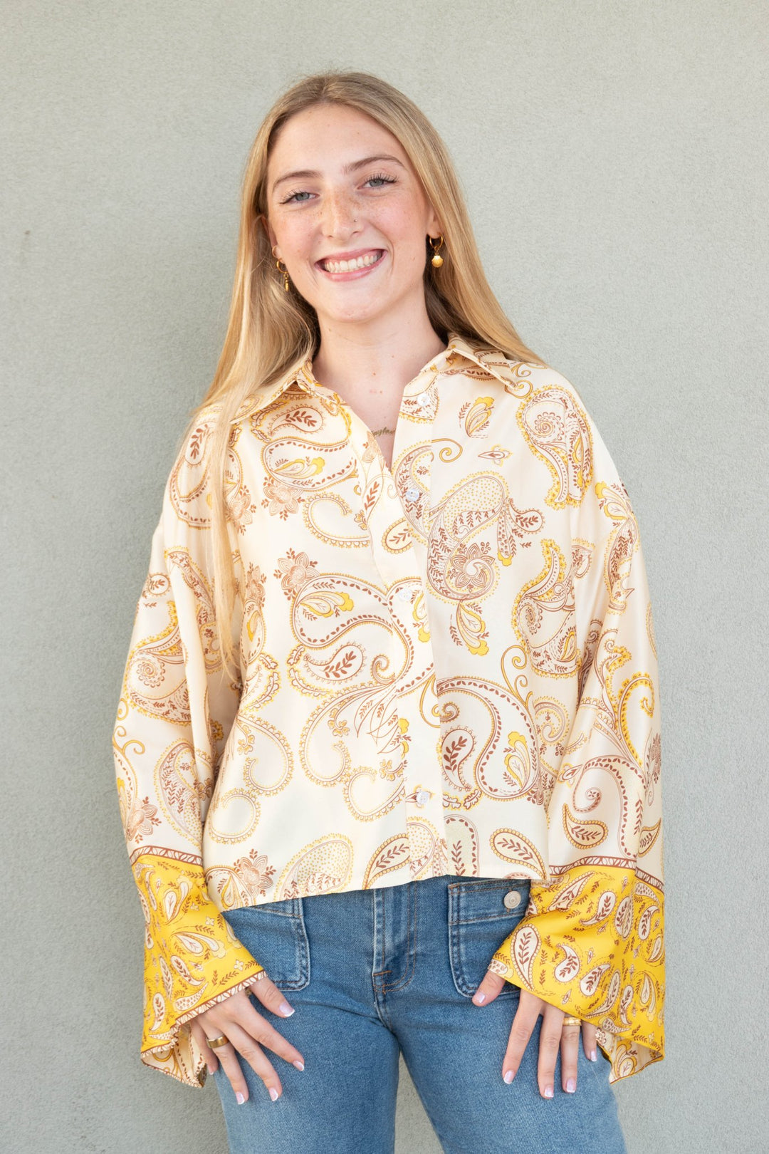 Nisyros Oversized Blouse - Multi Yellow - Jaffi's