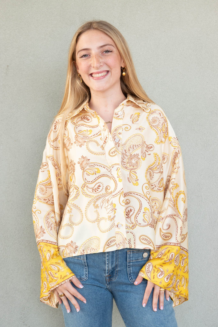 Nisyros Oversized Blouse - Multi Yellow - Jaffi's