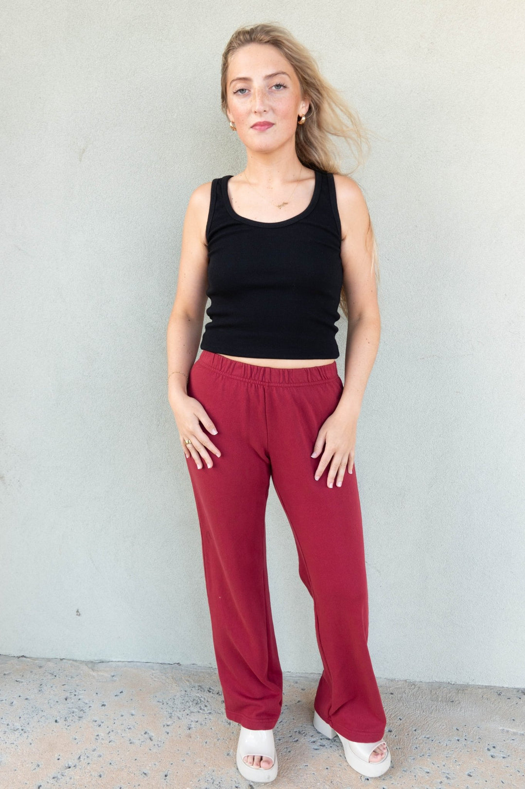Nora French Terry Pant - Ruby Red - Jaffi&