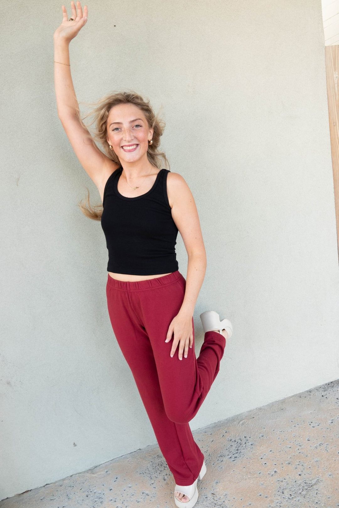 Nora French Terry Pant - Ruby Red - Jaffi&