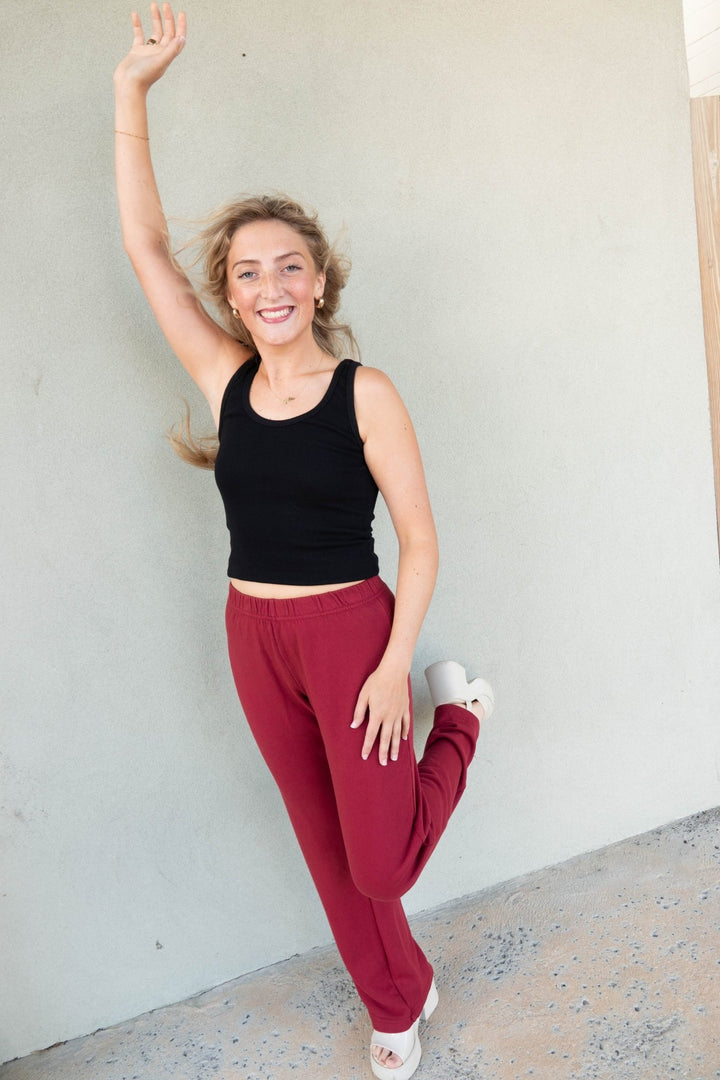 Nora French Terry Pant - Ruby Red - Jaffi&