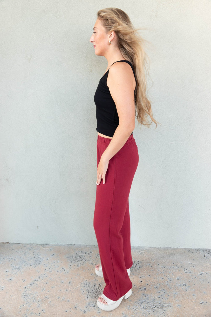Nora French Terry Pant - Ruby Red - Jaffi&