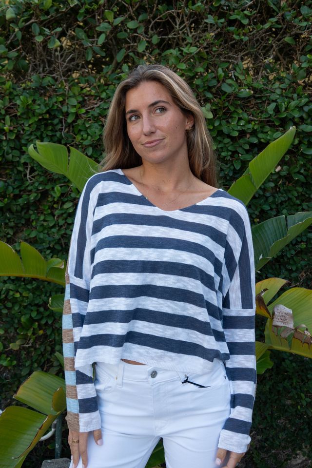 Oceanfront Stripe Knit Top - Honest Indigo - Jaffi's