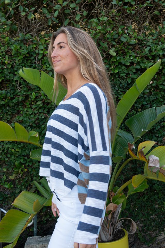 Oceanfront Stripe Knit Top - Honest Indigo - Jaffi's
