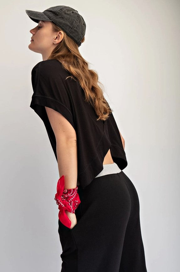 Viscose Modal Open Back Tee - Black