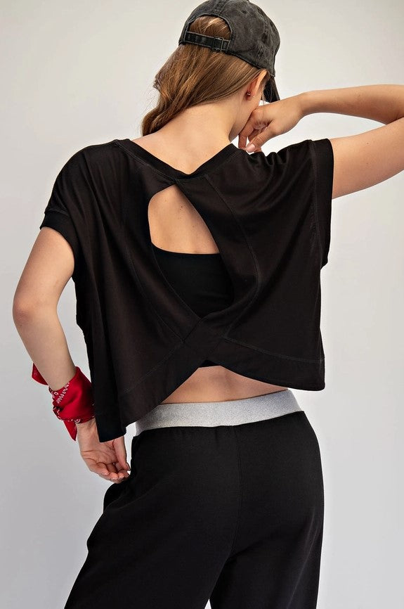 Viscose Modal Open Back Tee - Black