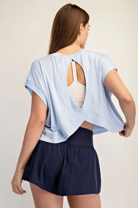 Viscose Modal Open Back Tee - Mist Blue