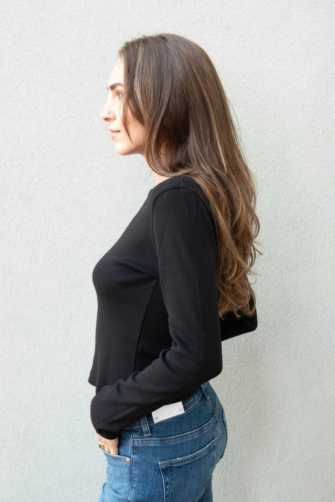 Orion Cropped Long Sleeve Tee - Black - Jaffi&