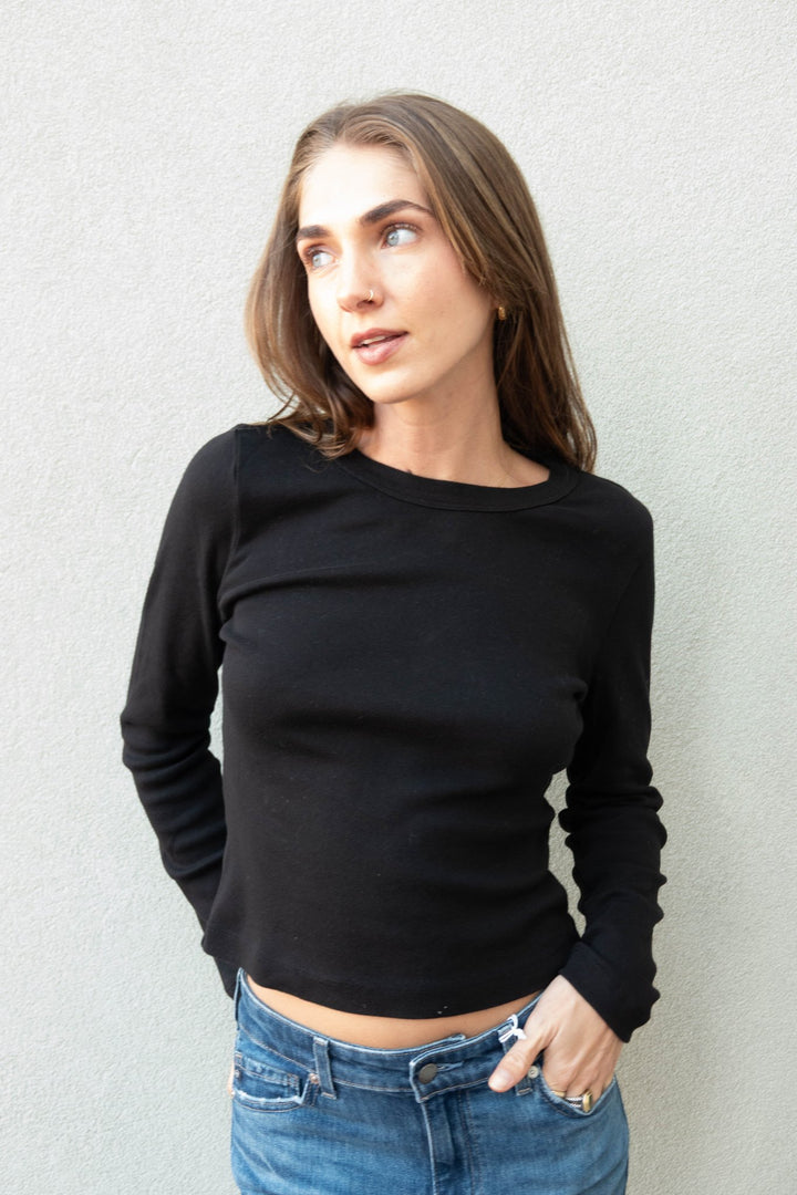 Orion Cropped Long Sleeve Tee - Black - Jaffi&