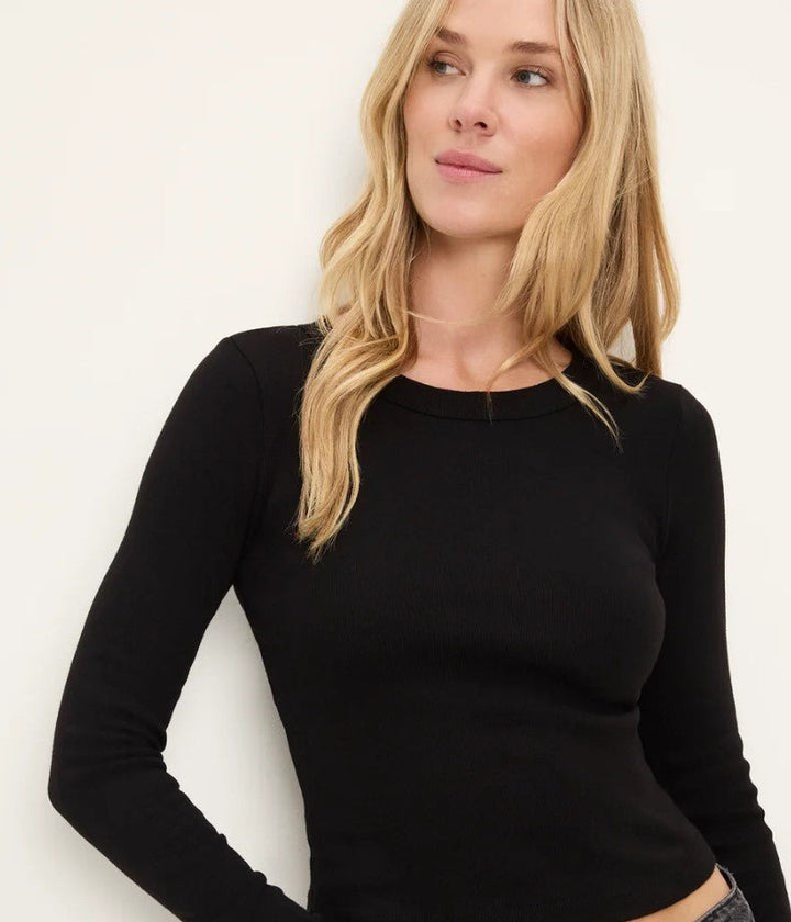 Orion Cropped Long Sleeve Tee - Black - Jaffi&