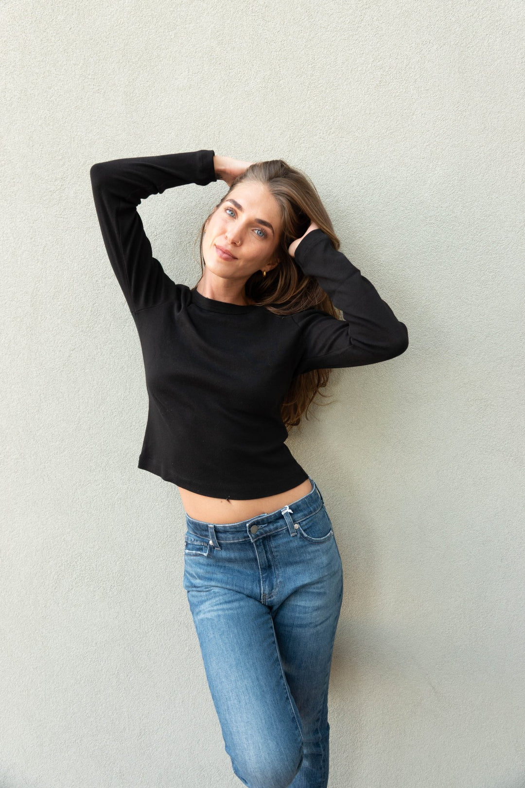 Orion Cropped Long Sleeve Tee - Black - Jaffi&