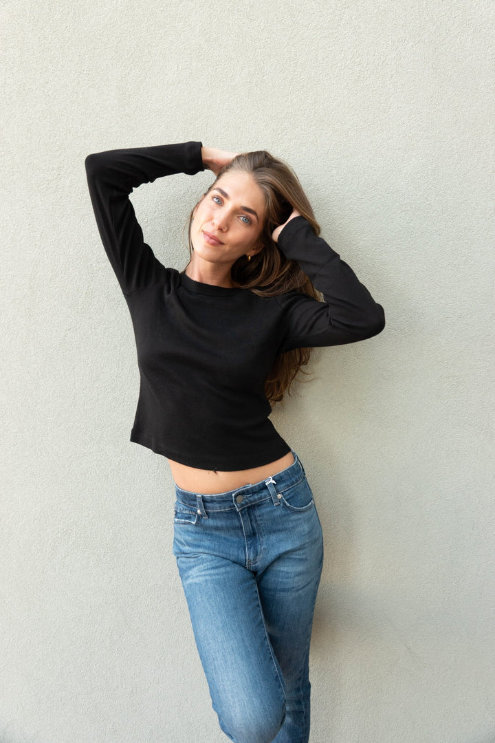 Orion Cropped Long Sleeve Tee - Black - Jaffi&