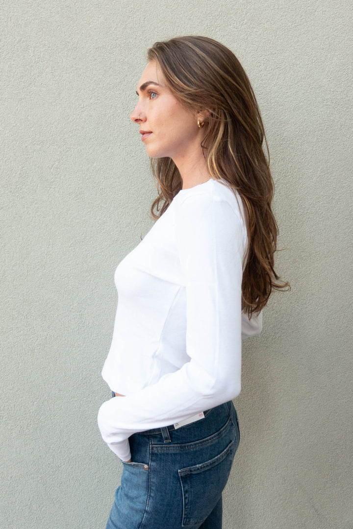 Orion Cropped Long Sleeve Tee - White - Jaffi&