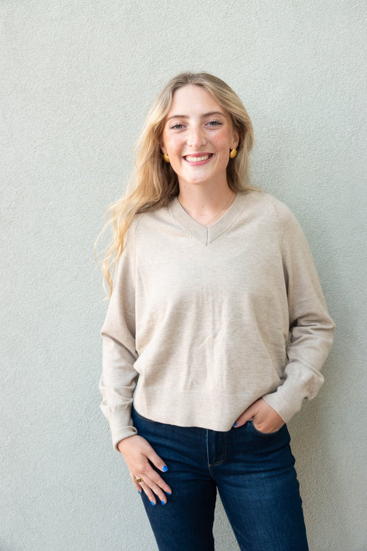Otis V Neck Sweater - Oat - Jaffi&