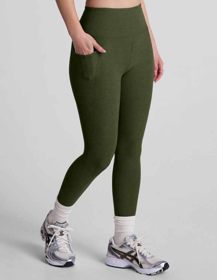 Out of Pocket High Waist Midi Legging - Army Green Heather