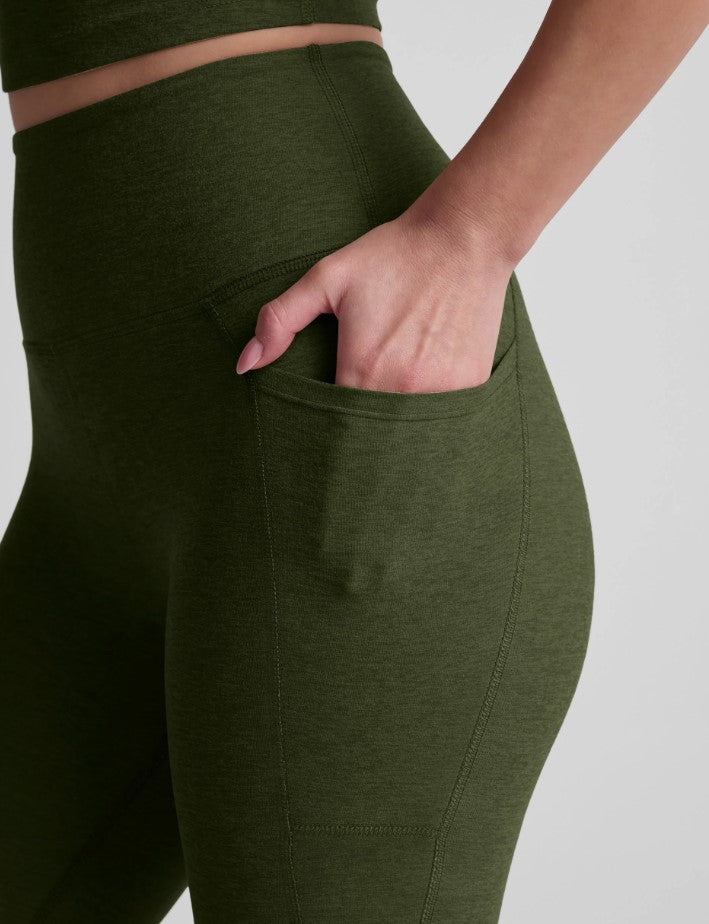 Out of Pocket High Waist Midi Legging - Army Green Heather