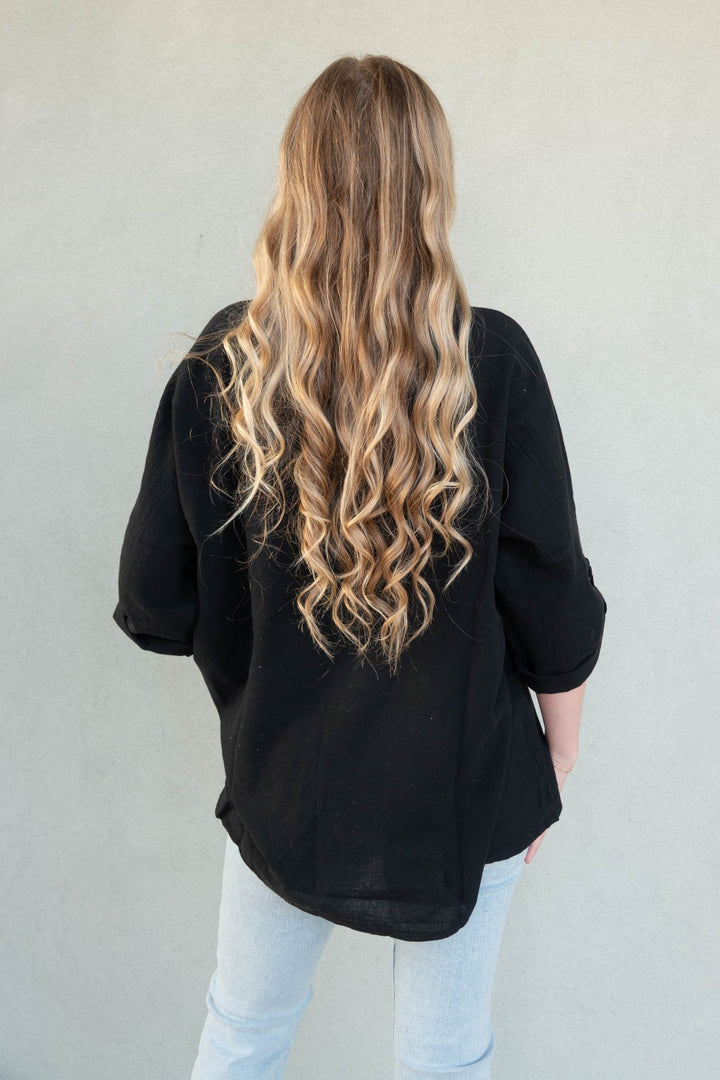Oversized Cotton Button Down - Black - Jaffi's