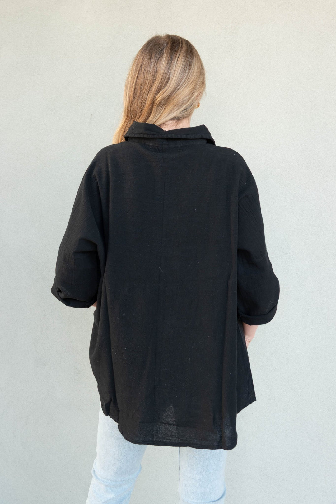 Oversized Cotton Button Down - Black - Jaffi's