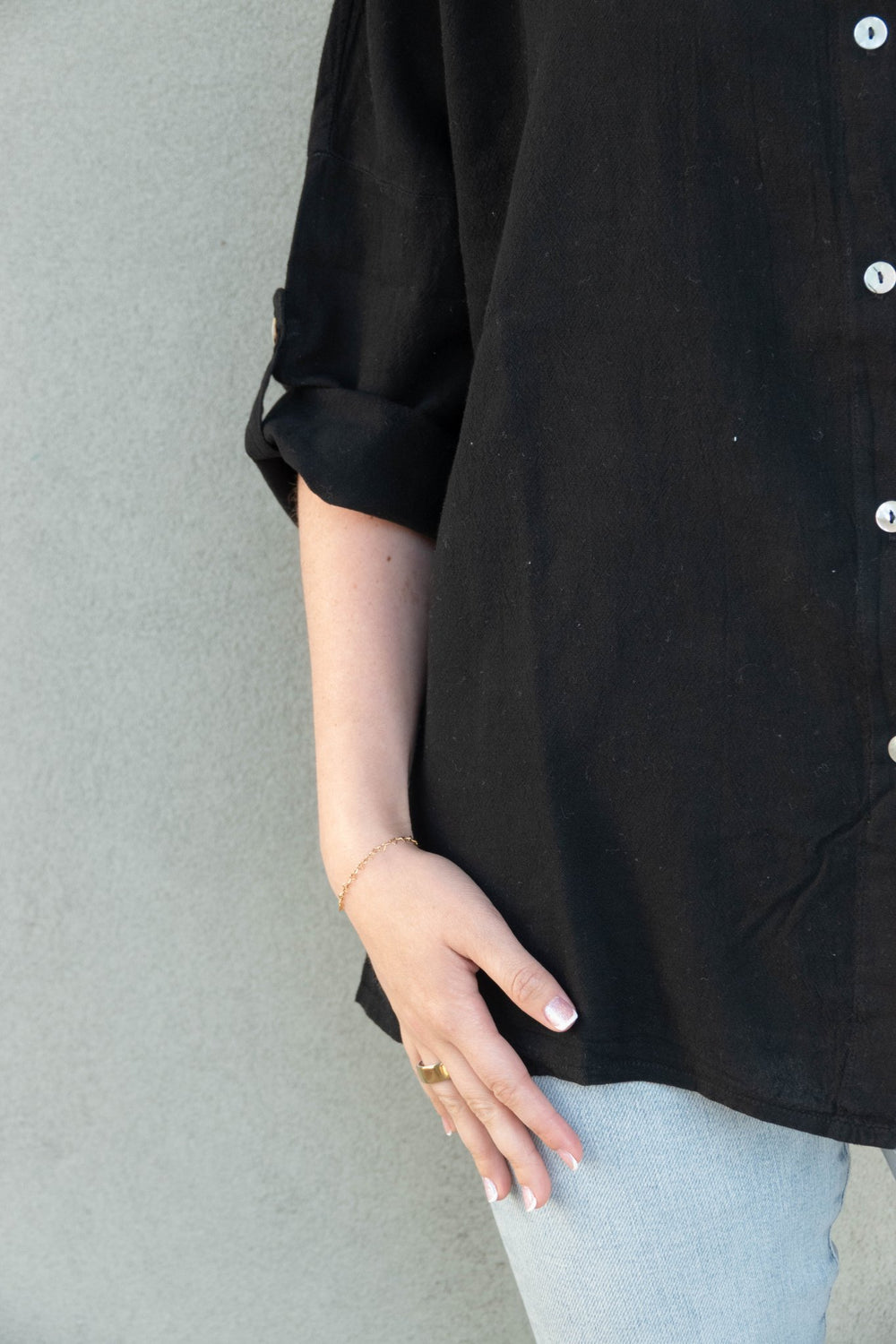 Oversized Cotton Button Down - Black - Jaffi's