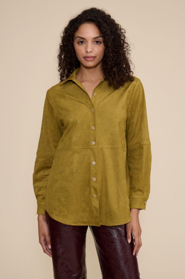 Paloma Faux Suede Shirt Jacket - Chartreuse - Jaffi's