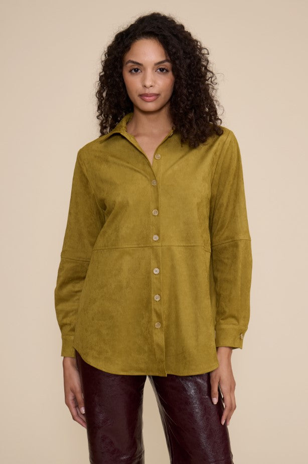 Paloma Faux Suede Shirt Jacket - Chartreuse