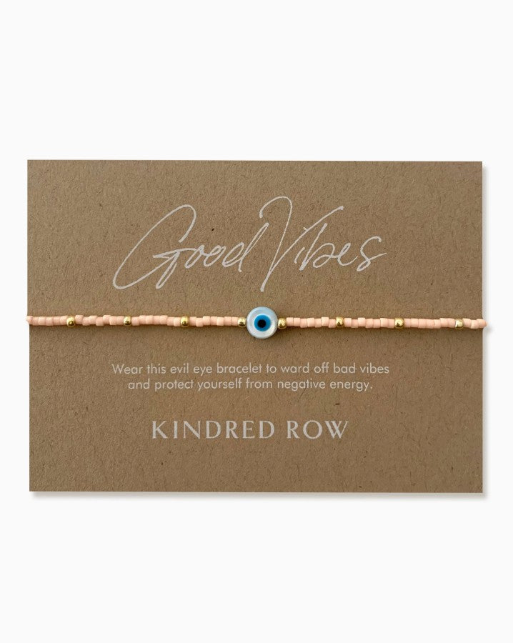 Evil Eye Beaded Bracelet - Peachy Pink