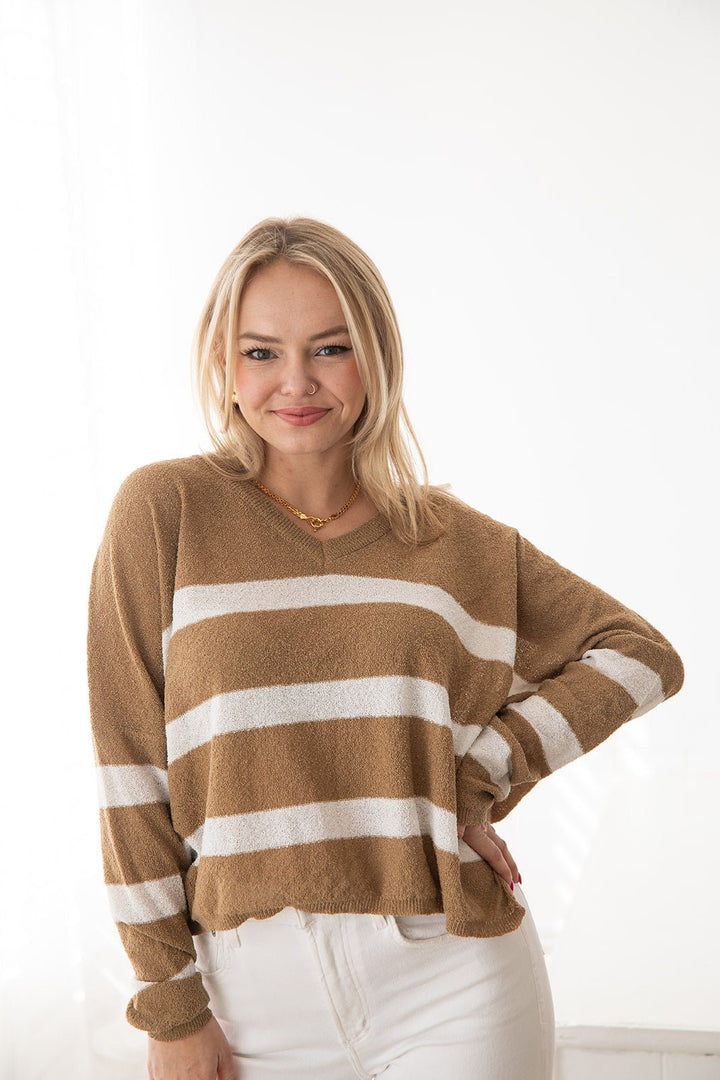 Pelican Stripe Knit Top - White - Jaffi's