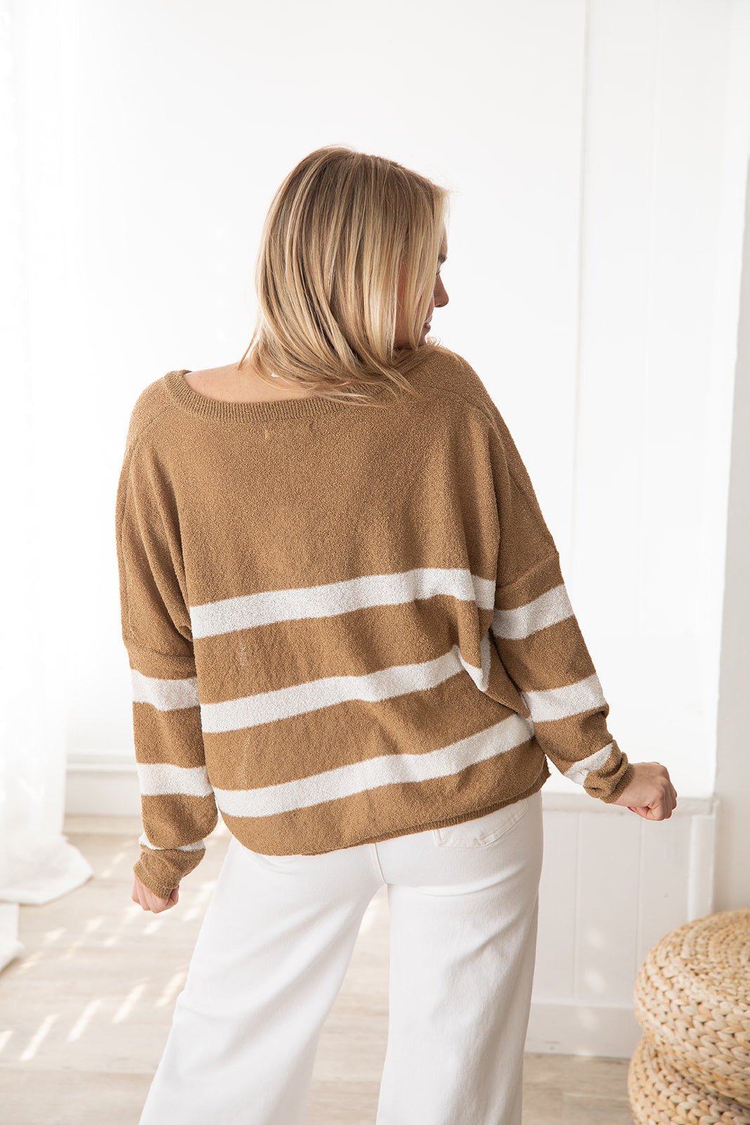 Pelican Stripe Knit Top - White - Jaffi's