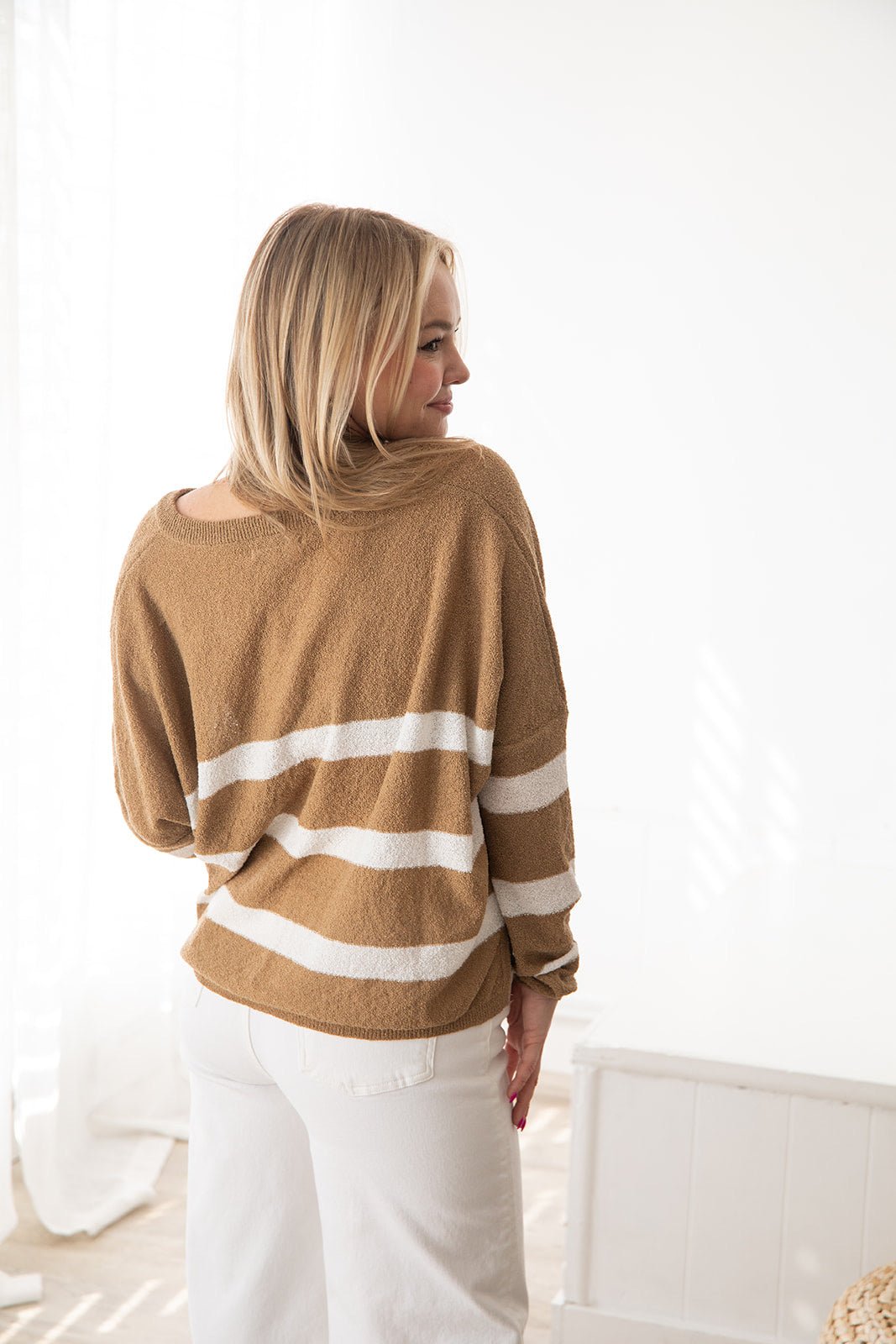 Pelican Stripe Knit Top - White - Jaffi's