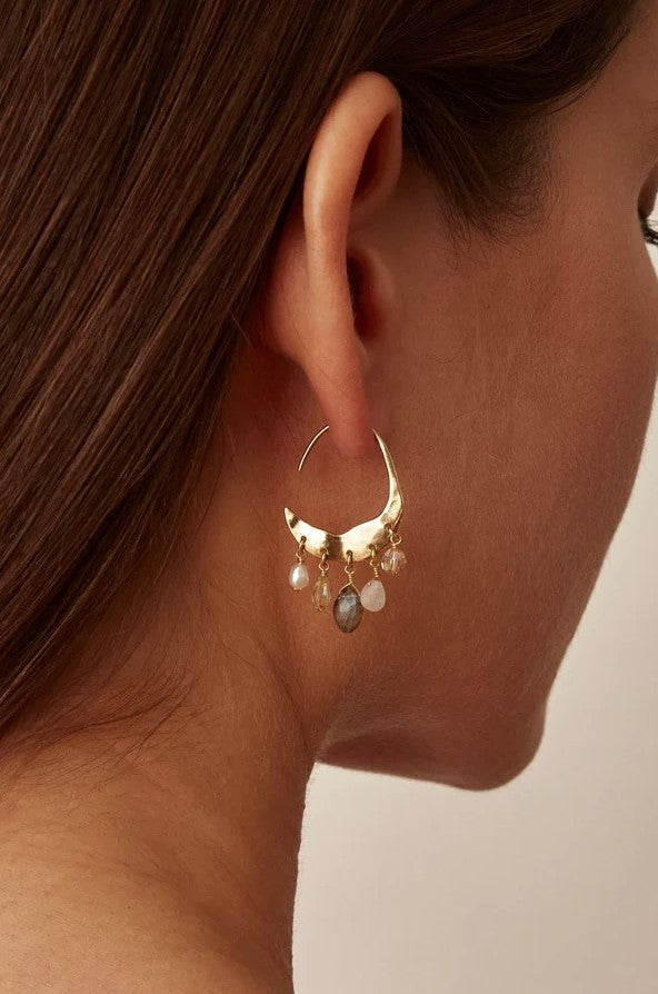 Petite Crescent White Pearl & Citrine Mix Earring