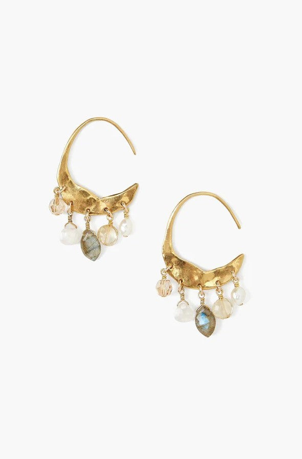 Petite Crescent White Pearl & Citrine Mix Earring