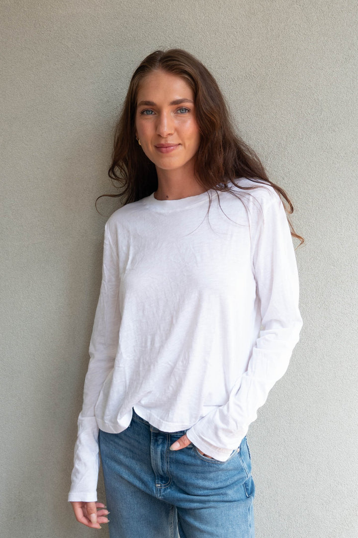 Piper Crew Neck Boxy L/S Tee - White - Jaffi&