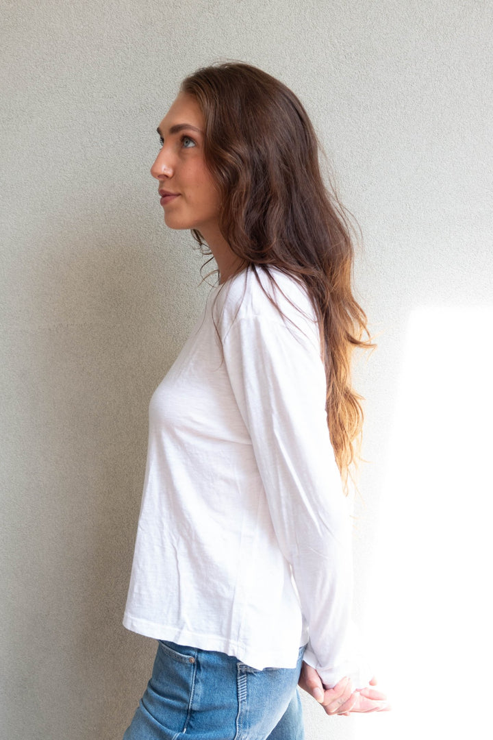 Piper Crew Neck Boxy L/S Tee - White - Jaffi&