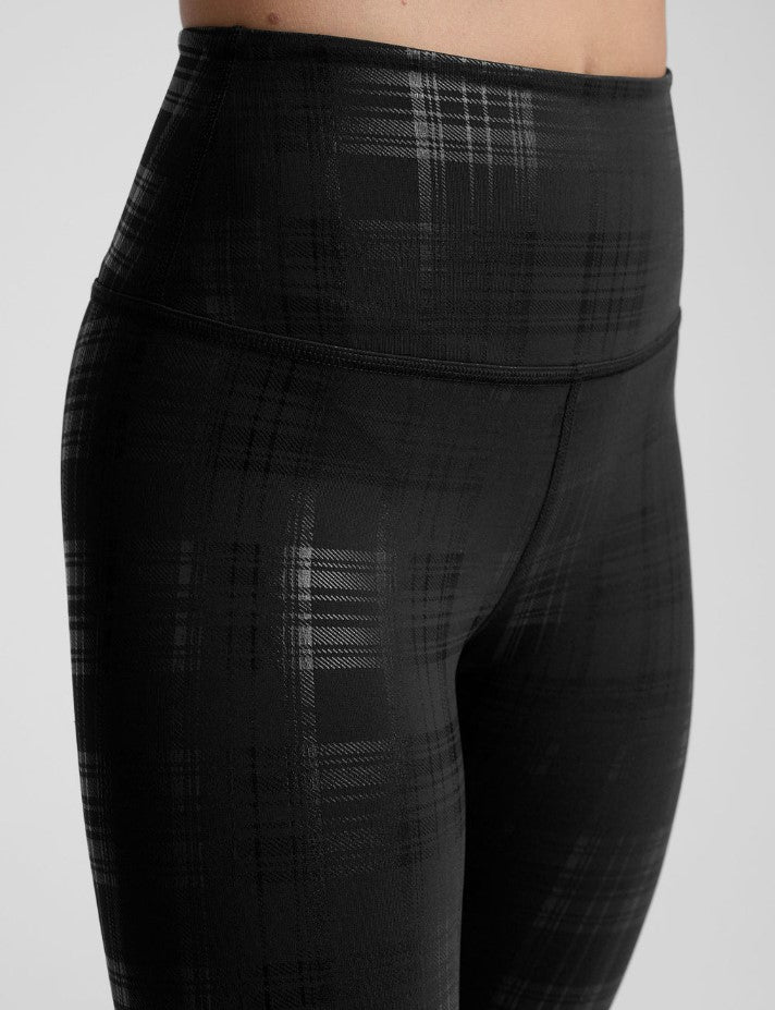 High Waisted Midi Legging - Plaid Foil Black