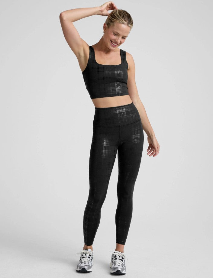 High Waisted Midi Legging - Plaid Foil Black